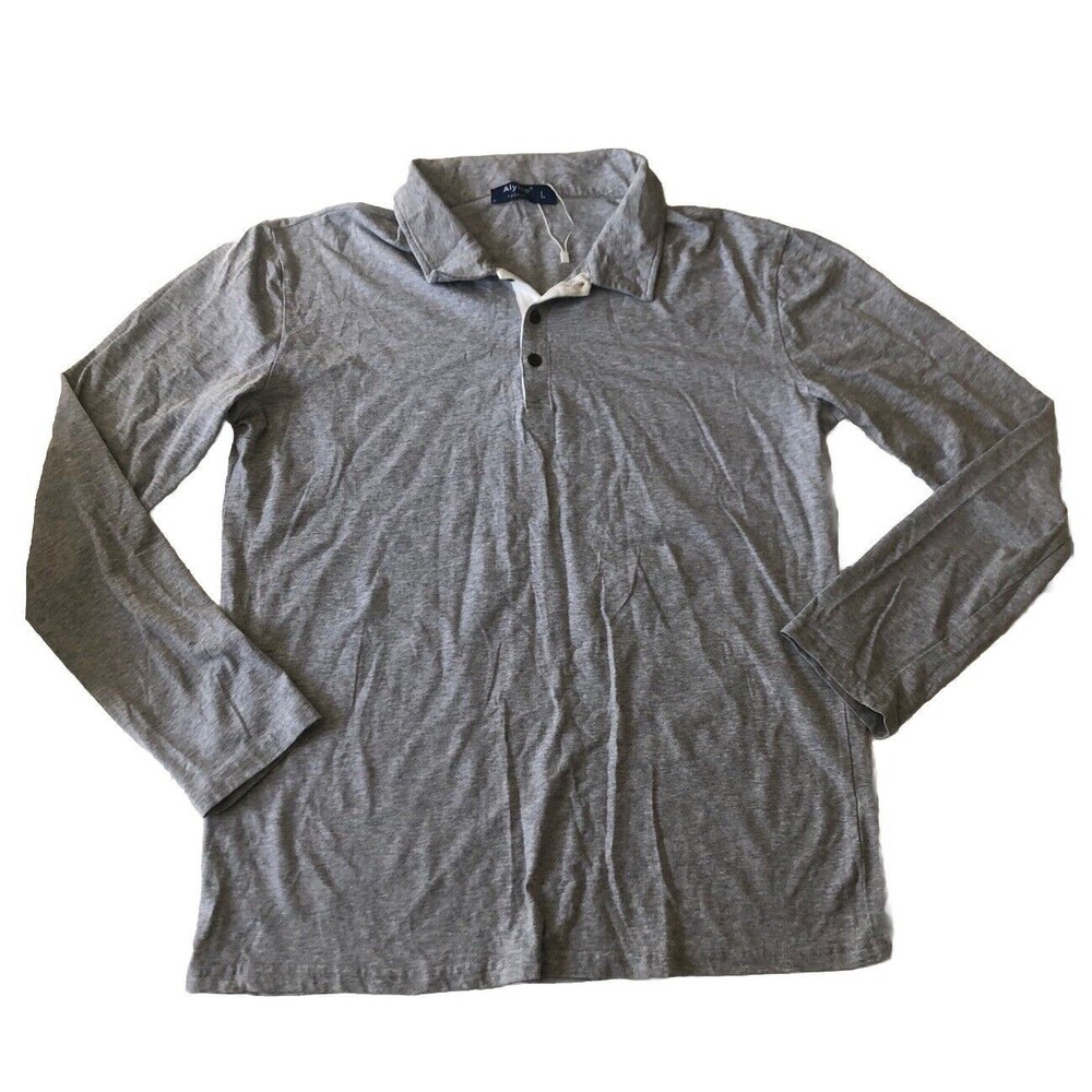 Aiyino Men's Long Sleeve Solid Gray Cotton Golf Polo Shirt Stretch Large